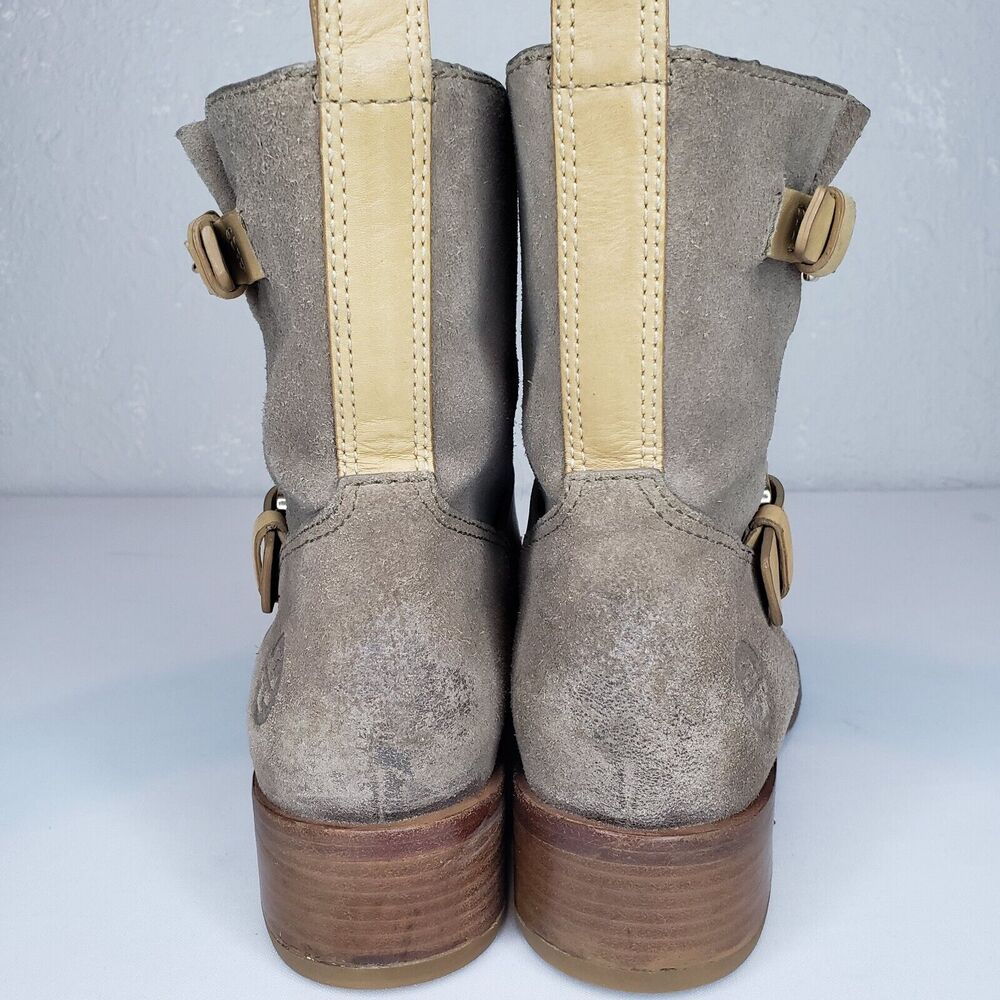 TORY BURCH Bennie Moto Engineer BootsTaupe Leather Double Buckle Ankle Size 7.5M - Picture 6 of 16
